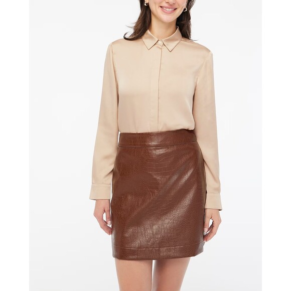 J.CREW Drapey Satin Button-Up Top XS Champagne Shirt Long Sleeve Work Formal B23 - Picture 1 of 8